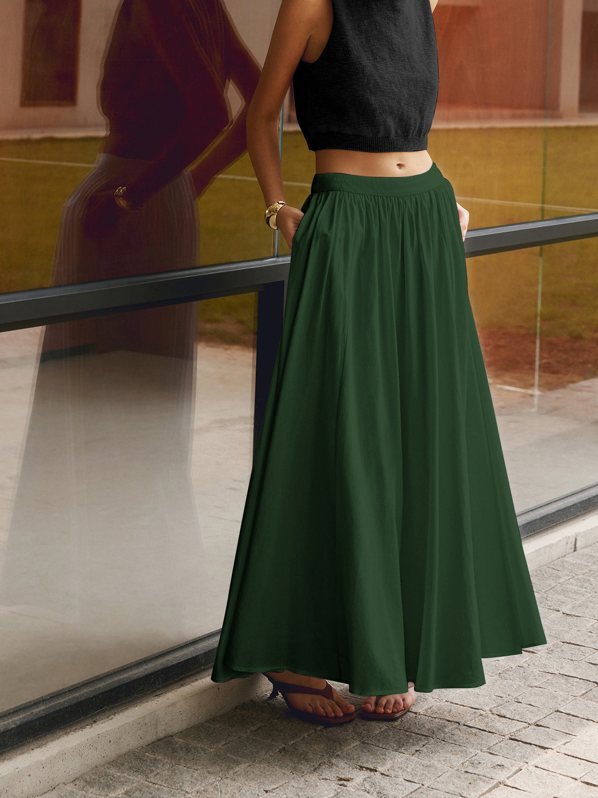 Nora | Women's High Waist Pleated Linen Maxi Skirt Casual