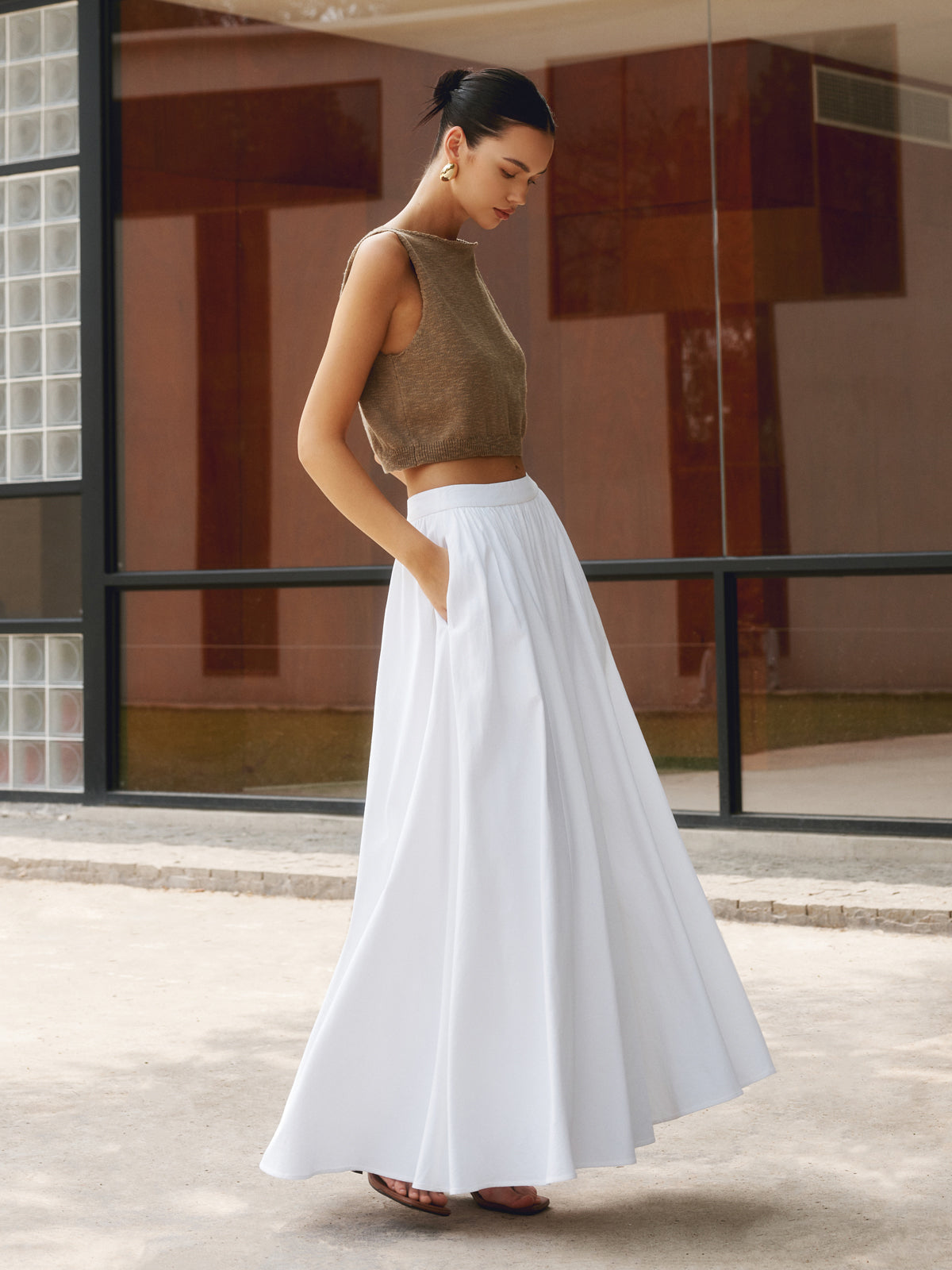 Nora | Women's High Waist Pleated Linen Maxi Skirt Casual