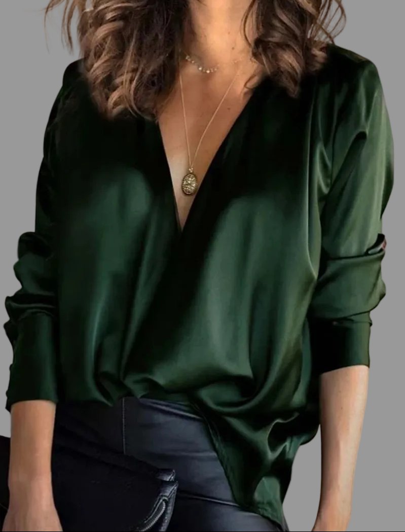 Linnaea | Women's Deep V-Neck Long Sleeve Blouse