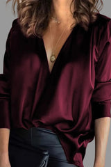 Linnaea | Women's Deep V-Neck Long Sleeve Blouse