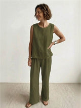 Sage | Women's Linen Sleeveless Top Wide Leg Pants Two-Piece Set