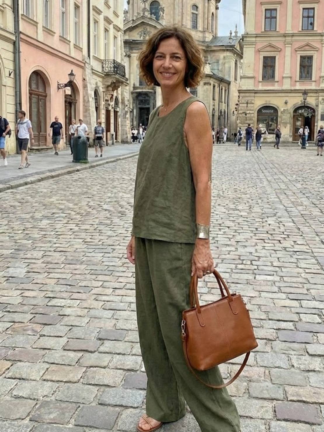 Sage | Women's Linen Sleeveless Top Wide Leg Pants Two-Piece Set