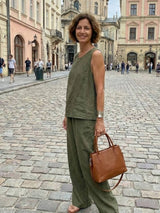 Sage | Women's Linen Sleeveless Top Wide Leg Pants Two-Piece Set