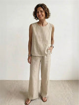 Sage | Women's Linen Sleeveless Top Wide Leg Pants Two-Piece Set