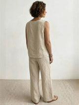 Sage | Women's Linen Sleeveless Top Wide Leg Pants Two-Piece Set