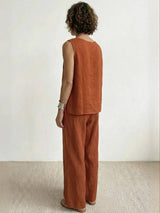 Sage | Women's Linen Sleeveless Top Wide Leg Pants Two-Piece Set