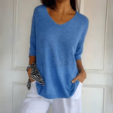 Valdis | Women's Relaxed V-Neck Knit Top with 3/4 Sleeves