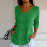 Valdis | Women's Relaxed V-Neck Knit Top with 3/4 Sleeves