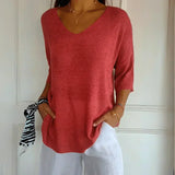 Valdis | Women's Relaxed V-Neck Knit Top with 3/4 Sleeves