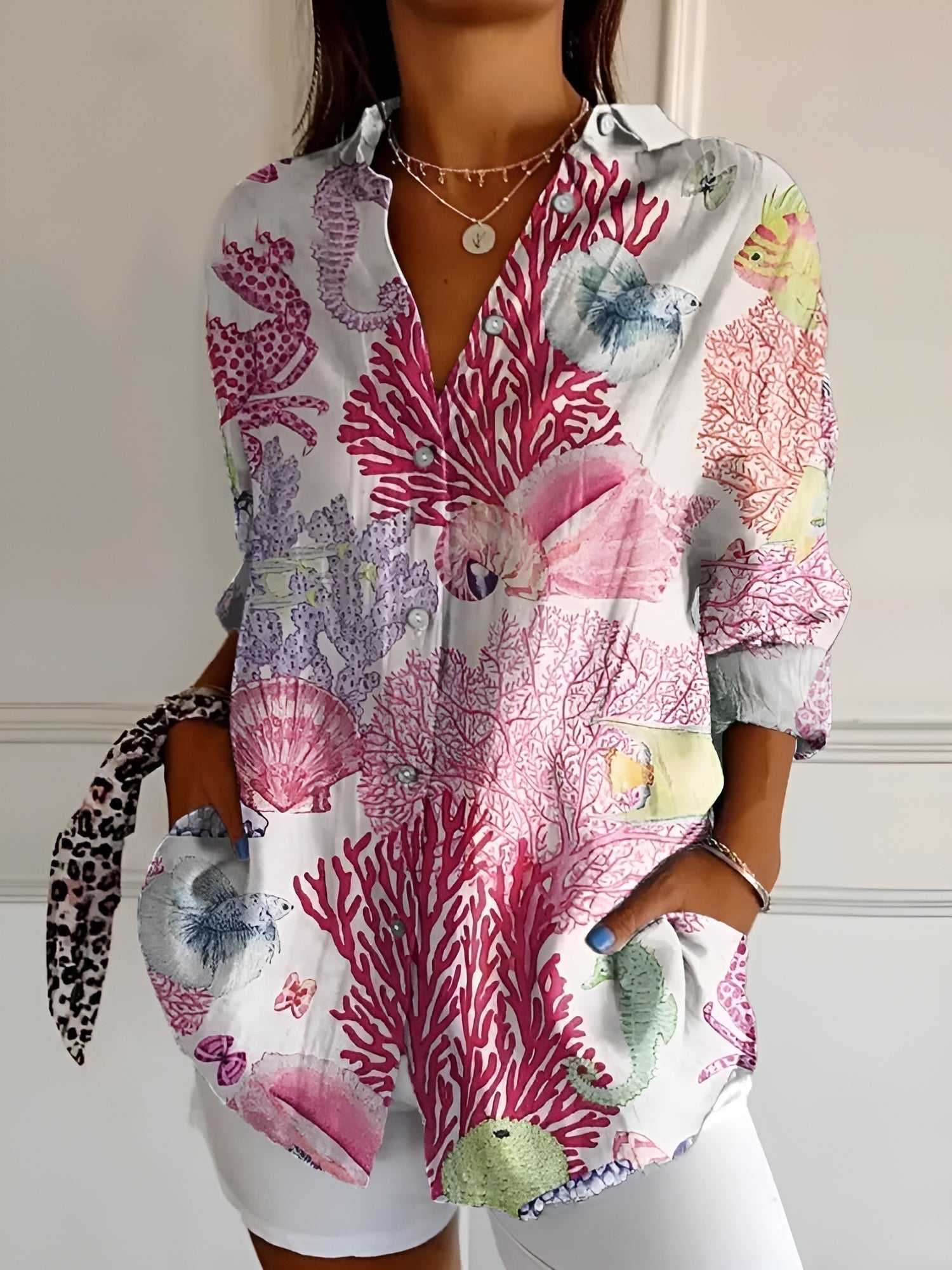 Lorette | Women's Floral Print Relaxed Button-Up Shirt