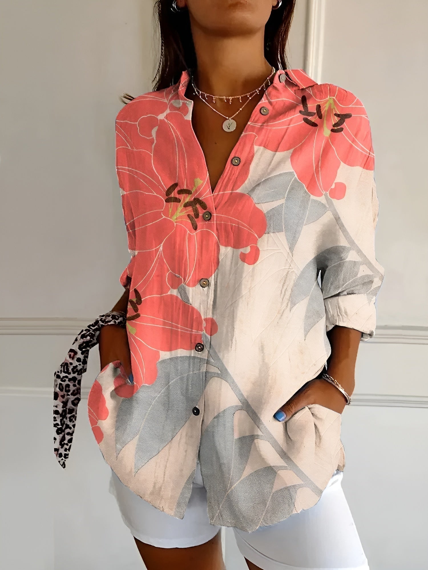 Lorette | Women's Floral Print Relaxed Button-Up Shirt