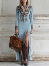 Lucienne | Women's Embroidered Long Sleeve Maxi Dress