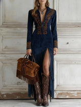 Lucienne | Women's Embroidered Long Sleeve Maxi Dress