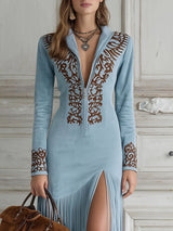 Lucienne | Women's Embroidered Long Sleeve Maxi Dress