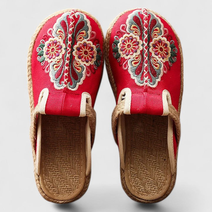 Lucinda | Women's Floral Embroidered Flat Mules
