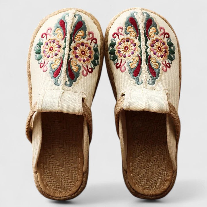 Lucinda | Women's Floral Embroidered Flat Mules