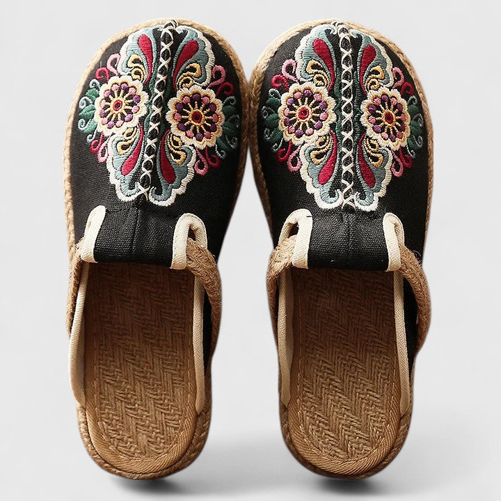Lucinda | Women's Floral Embroidered Flat Mules