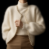 Lyra | Women's Open Front Pearl Trim Cardigan