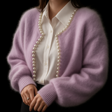 Lyra | Women's Open Front Pearl Trim Cardigan