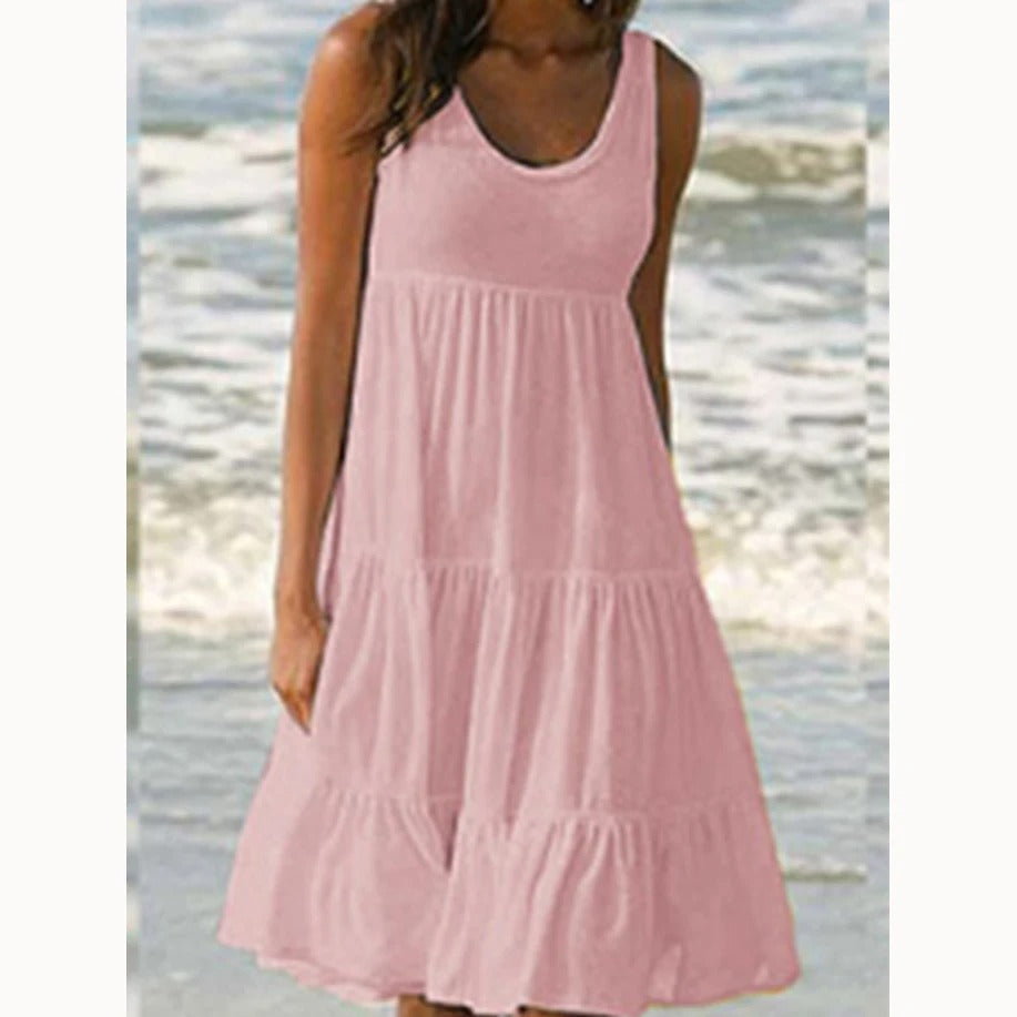 Sunny | Women's Sleeveless Tiered Ruffle Hem Swing Dress