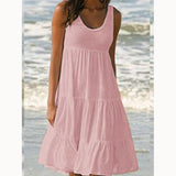 Sunny | Women's Sleeveless Tiered Ruffle Hem Swing Dress