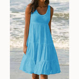Sunny | Women's Sleeveless Tiered Ruffle Hem Swing Dress