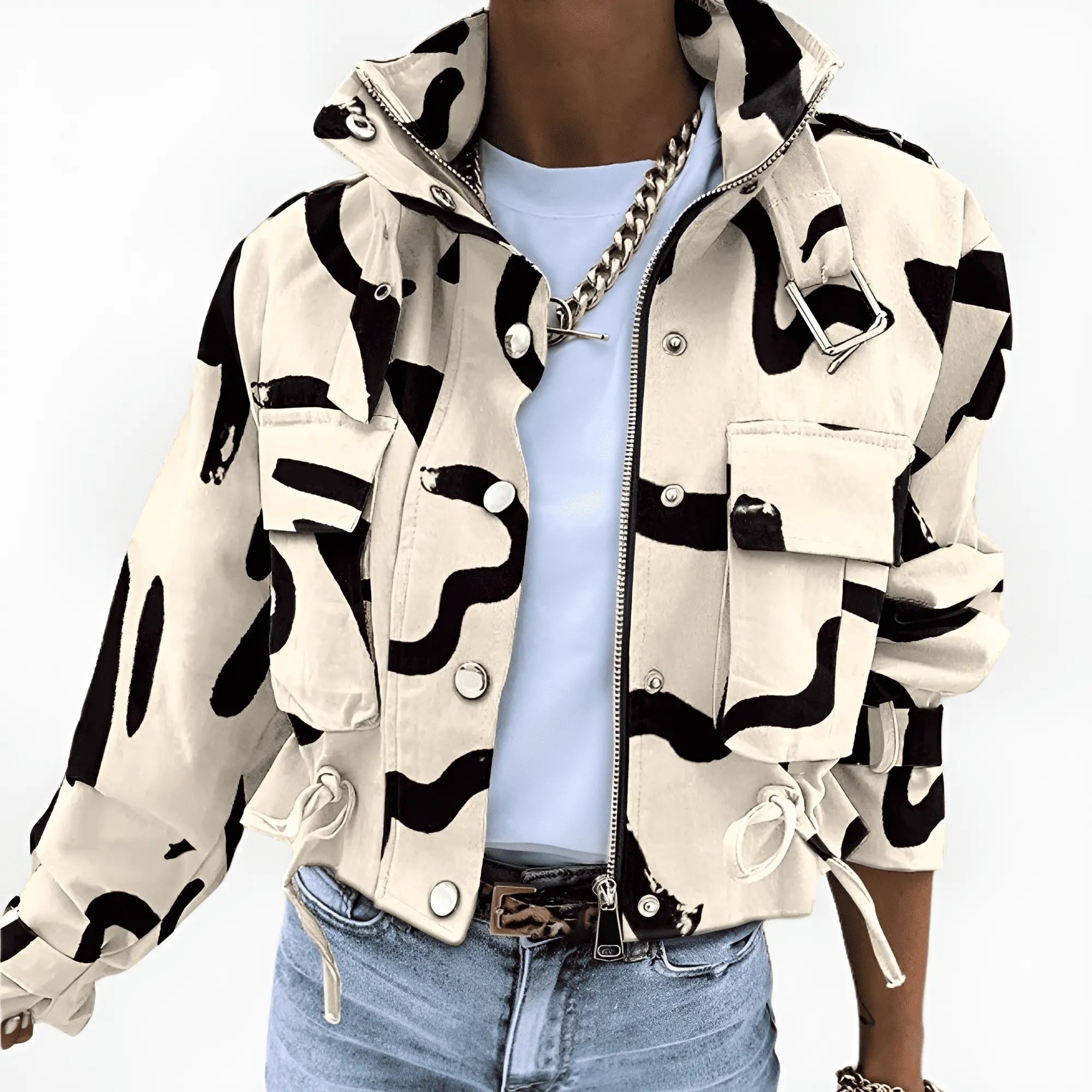 Marlowe | Women's Abstract Print Cropped Jacket