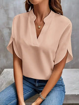 Marlowe | Women's V-Neck Blouse Relaxed Fit Short Sleeve