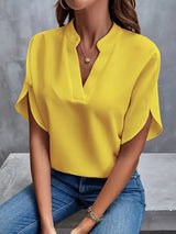 Marlowe | Women's V-Neck Blouse Relaxed Fit Short Sleeve