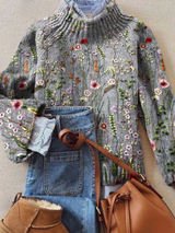 Miranda | Women's Floral Embroidered Mock Turtleneck Sweater