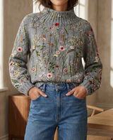 Miranda | Women's Floral Embroidered Mock Turtleneck Sweater