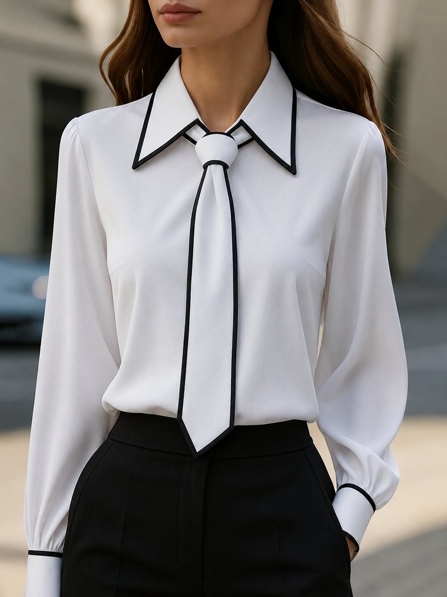 Mireille | Women's Collared Tie Neck Long Sleeve Blouse