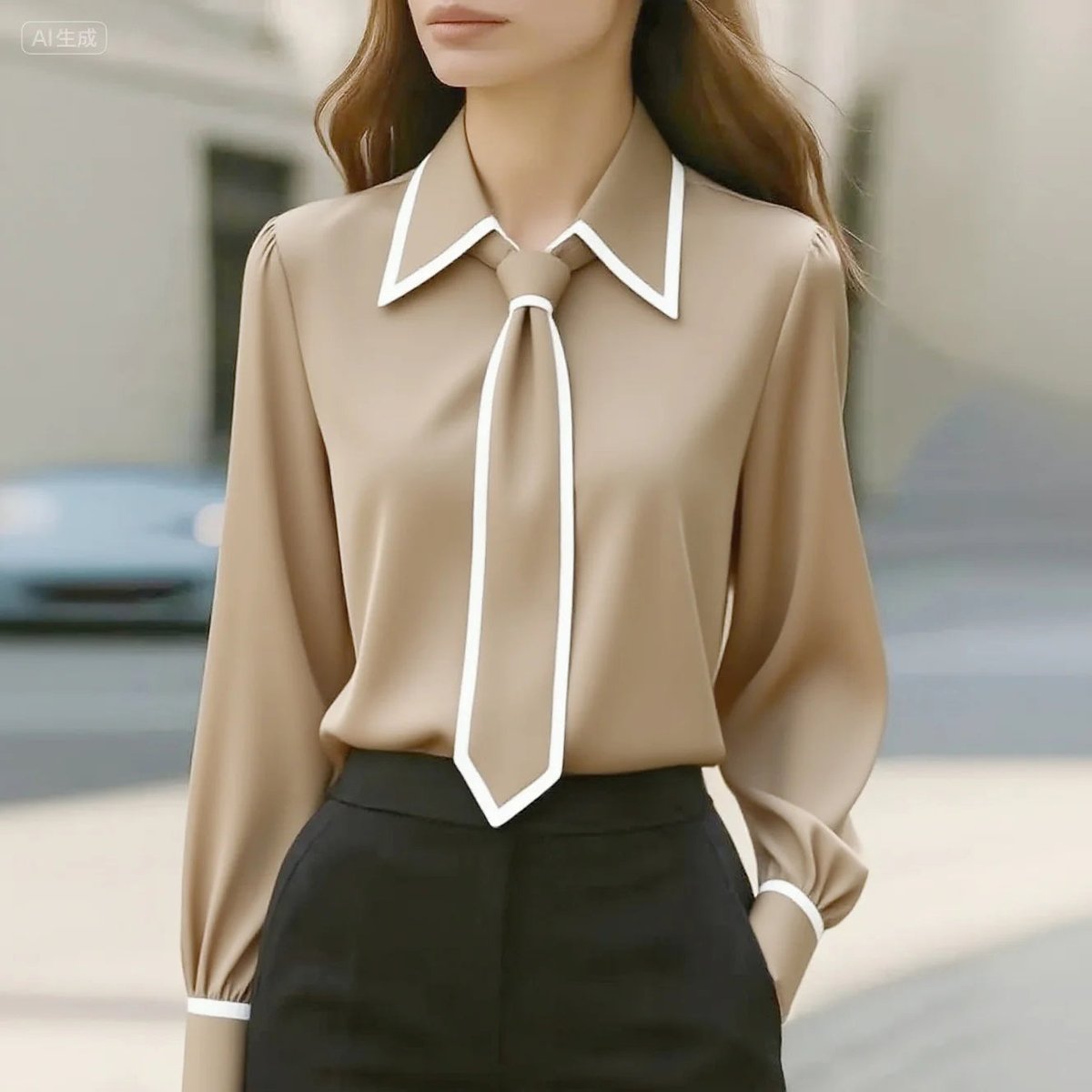 Mireille | Women's Collared Tie Neck Long Sleeve Blouse