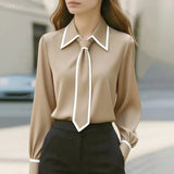Mireille | Women's Collared Tie Neck Long Sleeve Blouse