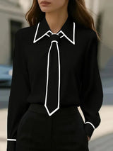 Mireille | Women's Collared Tie Neck Long Sleeve Blouse