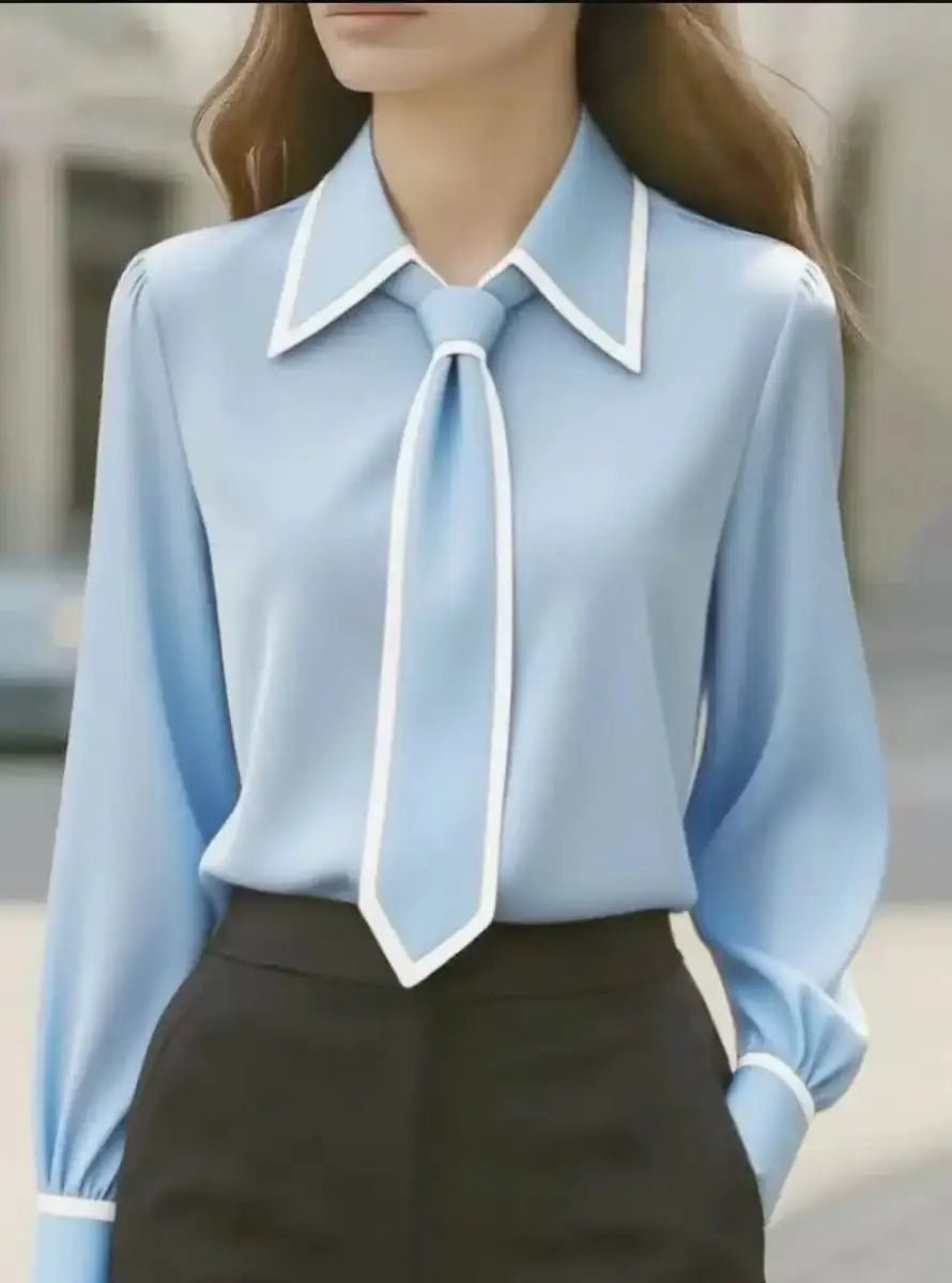 Mireille | Women's Collared Tie Neck Long Sleeve Blouse