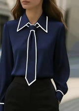 Mireille | Women's Collared Tie Neck Long Sleeve Blouse