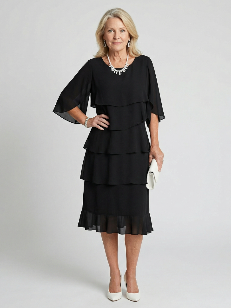 Moira | Women's Tiered Round Neck Midi Dress