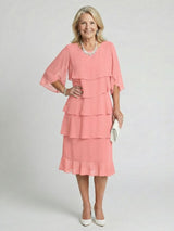 Moira | Women's Tiered Round Neck Midi Dress