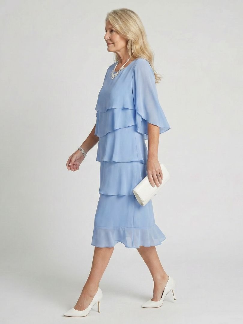 Moira | Women's Tiered Round Neck Midi Dress