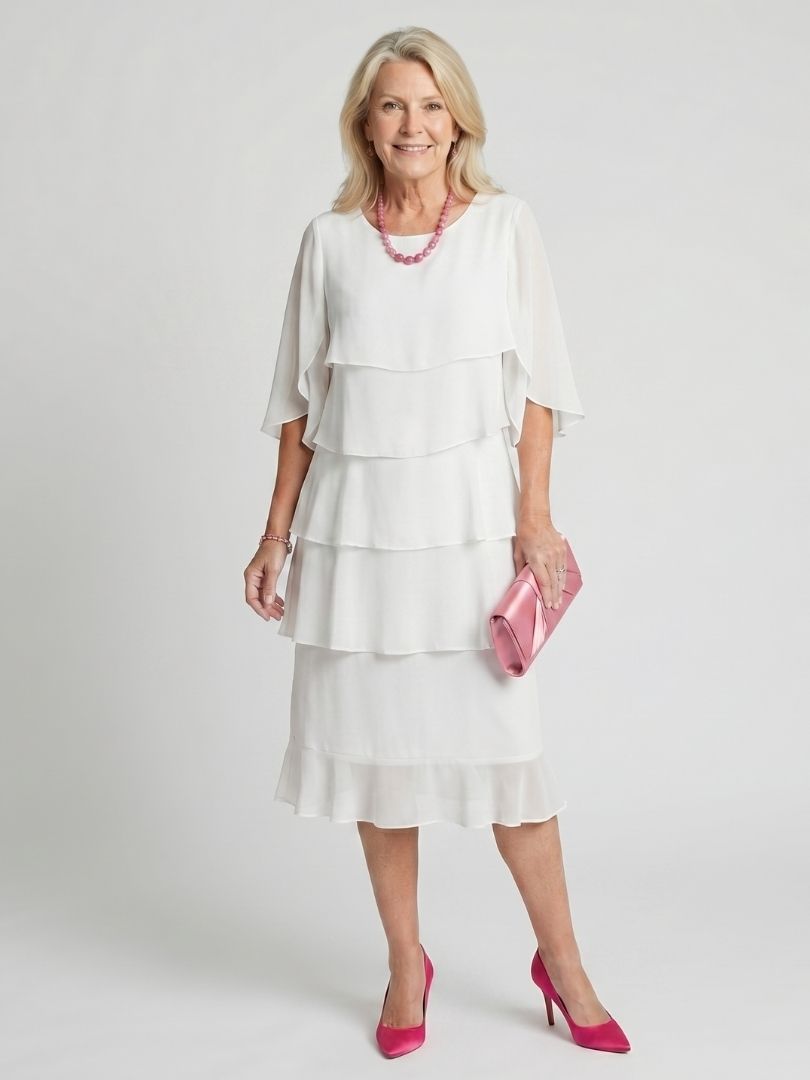 Moira | Women's Tiered Round Neck Midi Dress