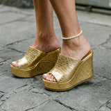 Nicolette | Women's Gold Platform Wedge Sandals