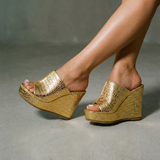Nicolette | Women's Gold Platform Wedge Sandals