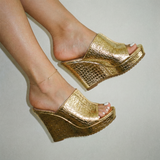 Nicolette | Women's Gold Platform Wedge Sandals