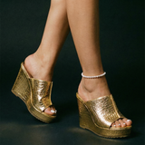 Nicolette | Women's Gold Platform Wedge Sandals