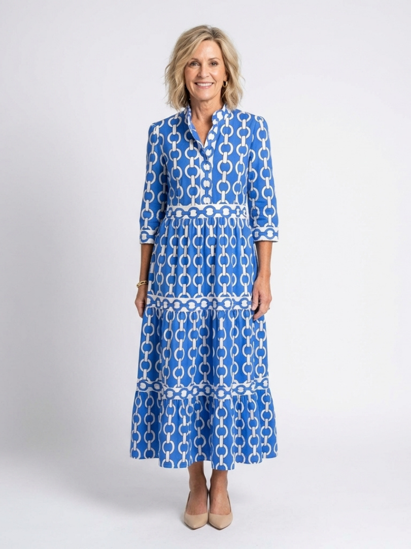 Octavienne | Women's Chain Print 3/4 Sleeve Midi Dress