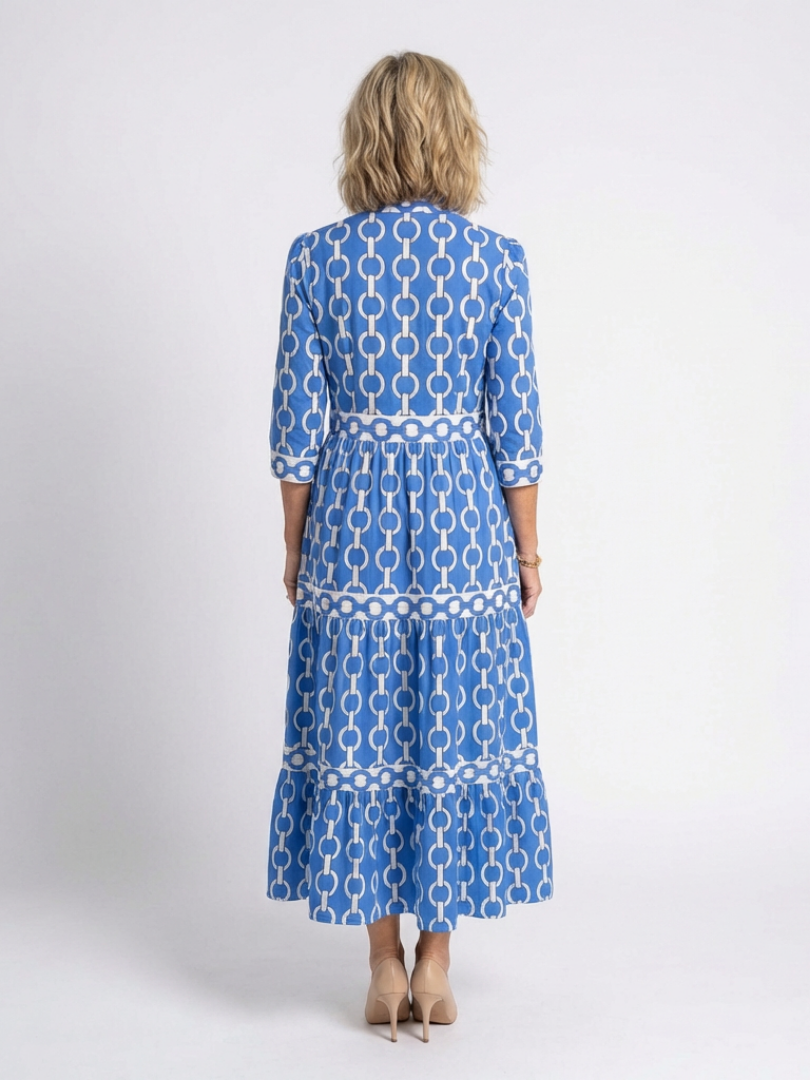 Octavienne | Women's Chain Print 3/4 Sleeve Midi Dress