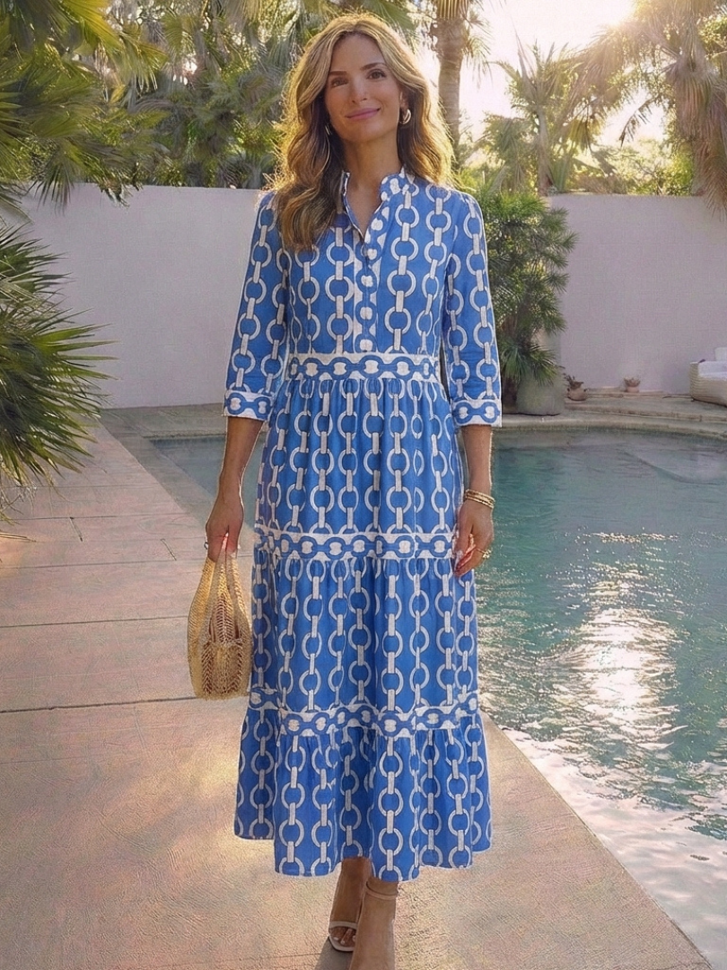 Octavienne | Women's Chain Print 3/4 Sleeve Midi Dress