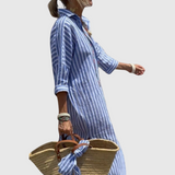 Odelle | Women's Striped Button-Down Midi Shirt Dress
