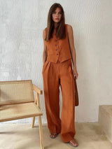 Ottoline | Women's Waistcoat Wide Leg Pants Two Piece Set